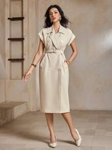 DAZY Nuevo abrigo vestido largo de estilo casual de negocios de unicolor para mujeres, de verano