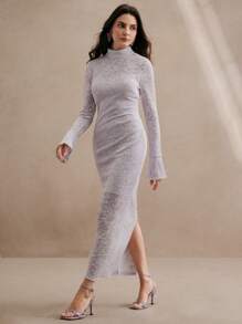 Anewsta Elegant Apricot Color Waist-Cinched Long Maxi Dress For Dates - Mauve Purple - View 3