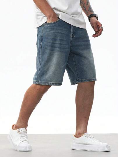 Chillumni Plus Size Men's Loose Casual Bermuda Denim Shorts With Pockets Plus Size Men Jeans Shorts Going Out Urban Commute Hang Out