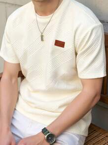 SHEIN Teen Boys Casual College Comfortable Fashion Simple Practical Versatile Soft And Comfortable Texture Fabric Short-Sleeved Round Neck T-Shirt, Suitable For Autumn, Spring And Summer, Suitable For Daily Use, Suitable For Outdoor Play Sports, School, Street Shooting, Party And Home Leisure - Khaki - View 2