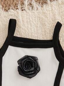 2pcs/Set Baby Girls' Fashion Elegant Black & White Bodysuit - Black and White - View 5