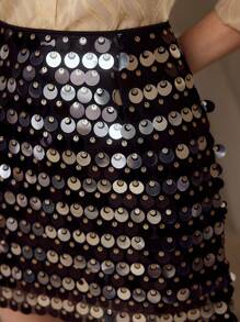 MOTF PREMIUM MESH SEQUINS HIGH WAIST SKIRT - Black - View 3