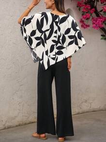 EMERY ROSE 女士两件套日常服装夏季套装两件套夏季套装两件套女士套装女士教师装女士上衣和裤子套装女士两件套裤子套装裤套装夏季套装 - 黑色 - 查看 2