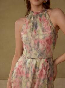 MOTF PREMIUM Kleid mit Allover-Muster und Gürtel