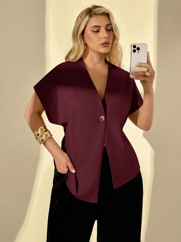 Auralis Plus Size Summer Outfits For Women Easter Business Casual Woman Elegant Commuting Going Out Tops Office Outfits For Women Work Clothes Women Church Outfits Women Airport Outfit For Women Easter Outfit Curve Old Money Style Solid Color Bat Sleeve Single-Button Thin Blazer