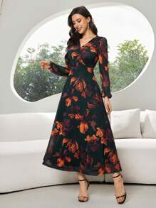 Vestido de mujer elegante con estampado floral en todo el diseño para otoño - Multicolor - Ver 9