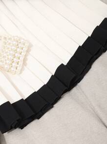 SHEIN 青少年女孩无袖蝴蝶结开衫上衣和百褶裙两件套优雅套装，夏季 - 白色 - 查看 4