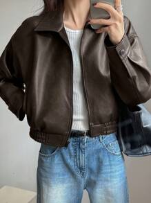 DAZY Chaqueta de cuero vintage corta nueva de primavera para mujer, ropa de otoño para el Día de San Valentín