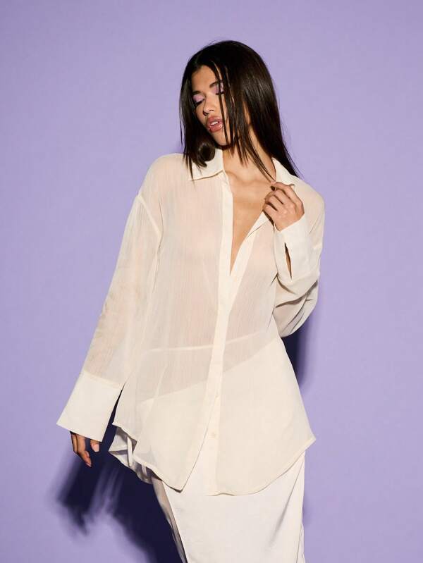 KIZN Oversized Chiffon Sheer Shirt