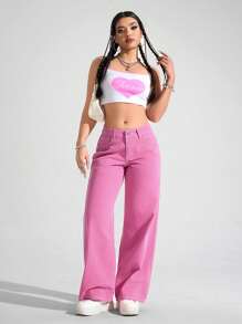 SHEIN ICON Women's Casual Loose Slant Pocket Wide-Leg Jeans