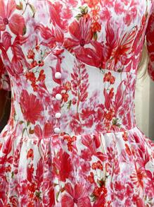 SHEIN LUNE Vacation Outfits Woman Floral Print Mid-Length V-Neck Short Sleeve Dress, Long Dress - Multicolor - View 5