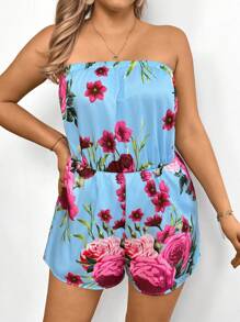 SHEIN VCAY Plus Size Strapless Jumpsuit, Fashionable Summer Romper Wedding Guest Dress Women USA 4th Of July Outfits Island Vacation Outfits Honeymoon Outfits Woman Summer Beach Outfits For Woman Vacation Outfits Woman Western Wear Women Country Concert Outfit Boho Women's Clothing Rave Outfits Festival Graduation Outfit Country Festival Outfits Tropical - Multicolor - View 5