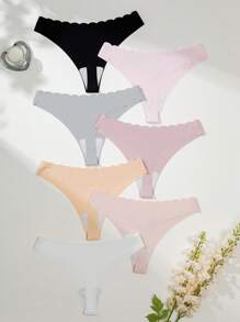 Snug Zone Set de 7 tangas de mujer de unicolor con dobladillo en forma de corazón - Multicolor - Ver 2
