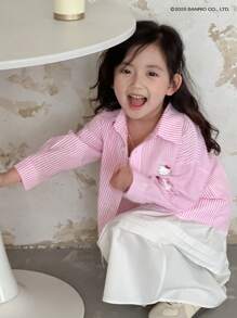 HELLO KITTY | DAZY 小女孩秋季编织条纹长袖联名印花衬衫，适合小女孩，春夏 - 粉色 - 查看 7