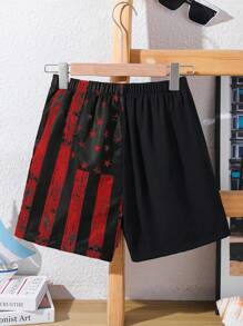 SHEIN Tween Boy Casual Vacation Star Pattern Swimtrunks - Red - View 2