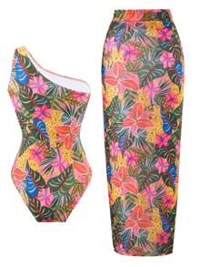 Swim Oasis Abito estivo estivo da donna stretto monospalla, sexy, casual, da spiaggia, con stampa casuale, elegante, costume da bagno intero o a due pezzi