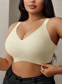 NudeFit Sujetador sin costuras de talla grande, con almohadillas extraíbles suaves, con rayas de soporte tipo goma, sujetador sin aros levantador, 1 pieza