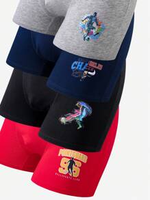 4件装青少年男童纯棉足球印花舒适平角内裤 返校时尚 - 彩色 - 查看 5
