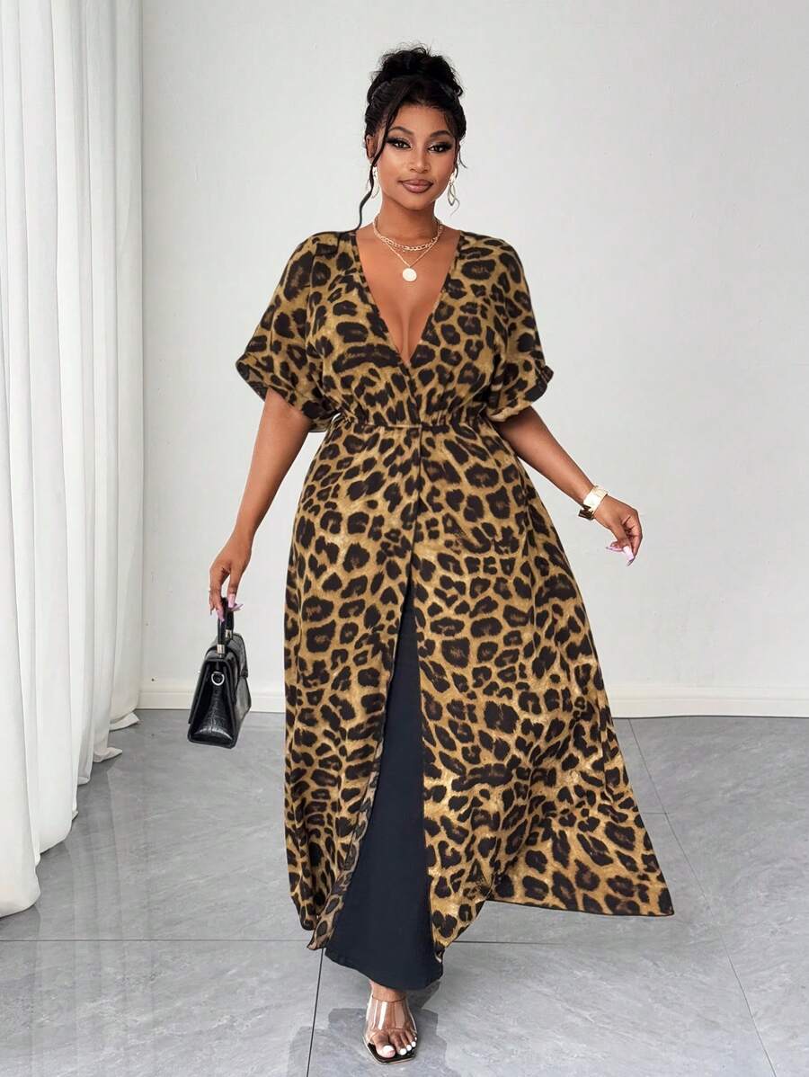 Maweii 大码豹纹休闲海滩度假衬衫上衣