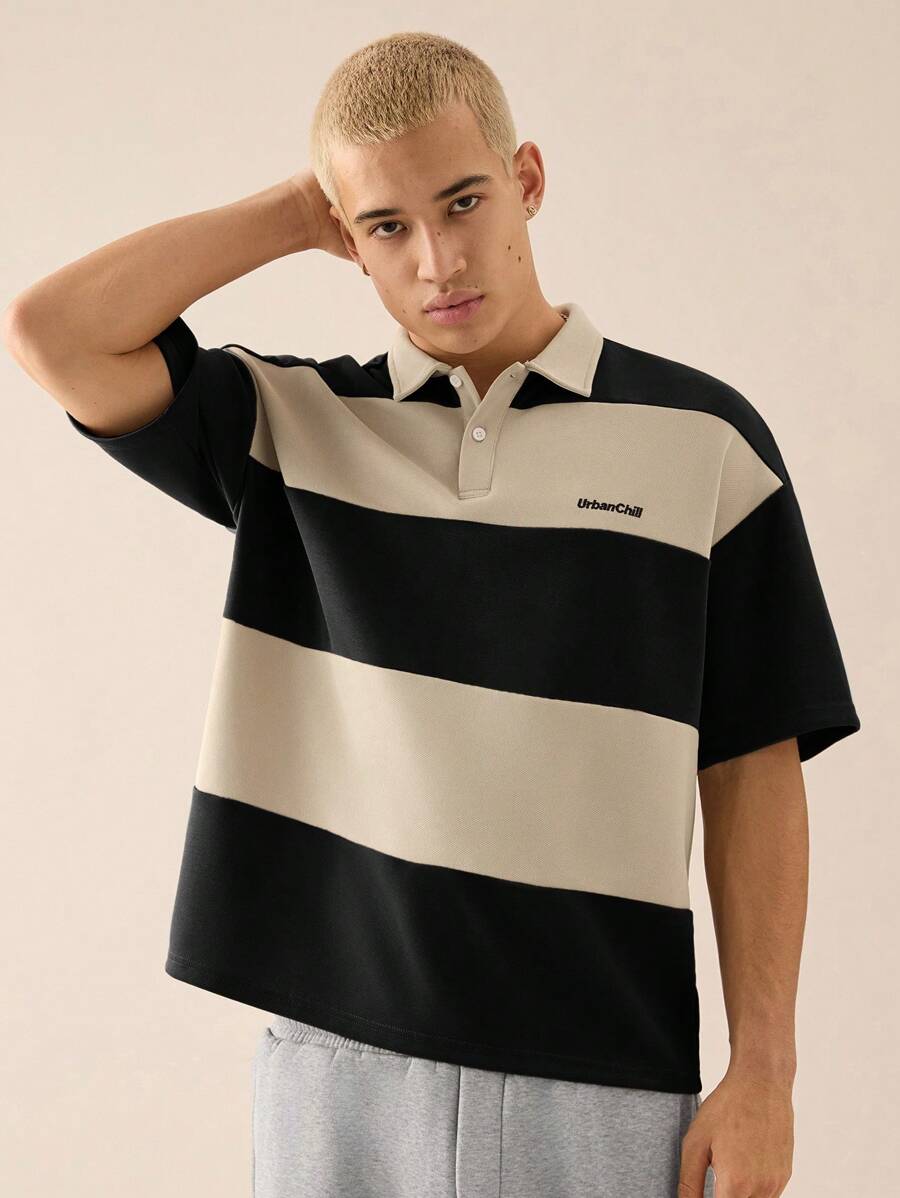 SWAVVY Men's Casual Knit Loose Fit Short Sleeve Polo Shirt, School - Black - View 1