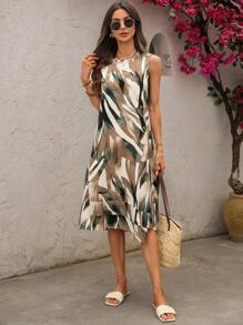 EMERY ROSE Women All-Over Print Sleeveless Midi Casual Dress For Vacation,Bohemian Clothes - Multicolor - View 4