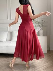 DAZY Women's Wrap-Style Mid-Length Party Dress, Spring/Summer Red Women Dresses - Burgundy - View 5