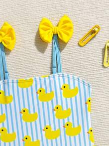 Young Girl Striped Duck Cute Print Ruffle One-Piece Swimsuit, Suitable For Beach Vacation - Multicolor - View 3