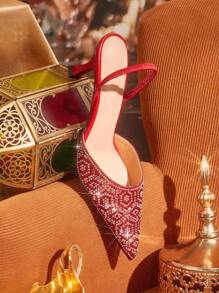 CUCCOO TILAWA Women's Fashion Rhinestone Party High Heel Pumps - Red - View 3
