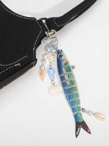 ROMWE Kawaii 1pc Handmade Sea Shell Fish Keychain, Bionic Fishing Lure, Multi-Section Fish Hook Pendant In Vacation/Ocean Style - Multicolor - View 3