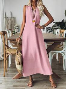 女士加大码简约通勤风格长裙 - 粉色 - 查看 3