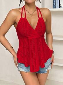 Breezaya Áo hai dây cổ yếm thiết kế khoét rỗng thời trang dành cho nữ - Đỏ - Xem 4