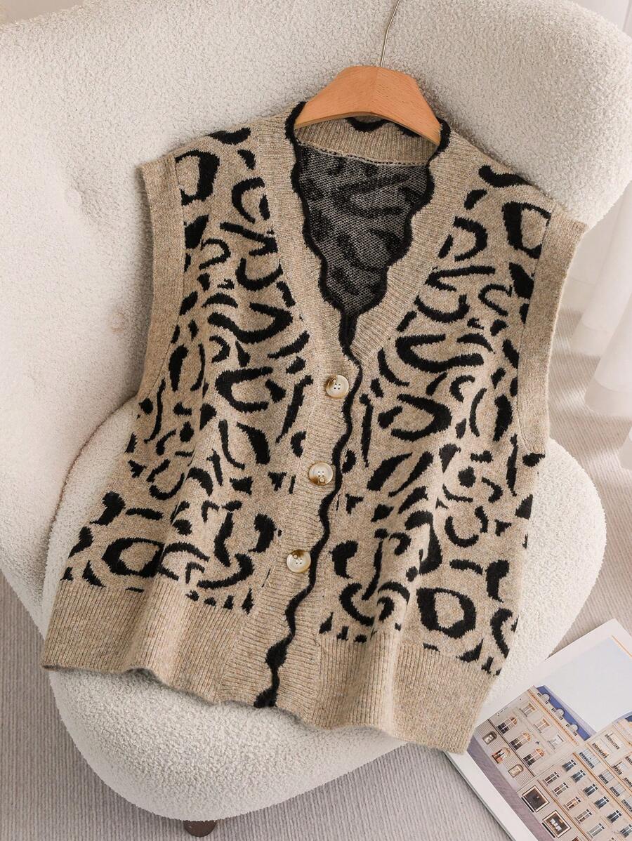 CosyJoli Damski sweter w rozmiarze plus size, elegancki, uniwersalny, dzianinowy, z nadrukiem w panterkę, na jesień/zimę