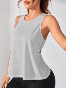 SHEIN Sports Áo ba lỗ thể thao lưng chéo màu trơn cho nữ - Xám - Xem 6