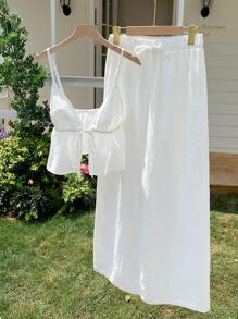 Comfortcana 2 件套女士夏季亚麻背心和裤子套装 - 白色 - 查看 5