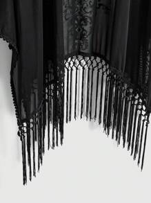 ROMWE EDITION Blusa de cárdigan con flecos asimétricos de tela con textura estilo bohemio, patrón de luna y vid vintage barroco romántico gótico para mujer, primavera/verano