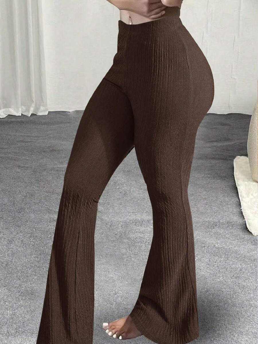 Slaydiva Neue lässige, hochtaillierte, weite, ausgestellte Hose, strukturierter Stoff, figurbetonter Schnitt, Frühling/Sommer Lange Hose