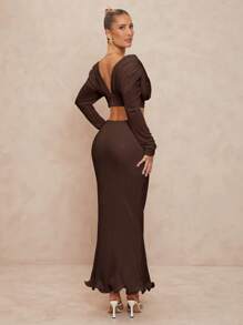 Lumalex 高端女士及膝长裙，适合婚礼和春节 - 咖啡棕 - 查看 2