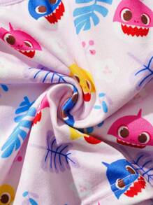 BABY SHARK X SHEIN 2pcs/Set Tween Girl Cartoon Shark Print Cami Top And Boyshorts Underwear Set,Soft & Comfortable - Baby Pink - View 6