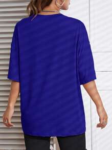 INAWLY Women's Floral Print Casual Loose Round Neck Drop Shoulder T-Shirt, Summer - Royal Blue - View 2