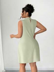 Elenzga 大码夏季优雅3D花卉装饰无袖连衣裙