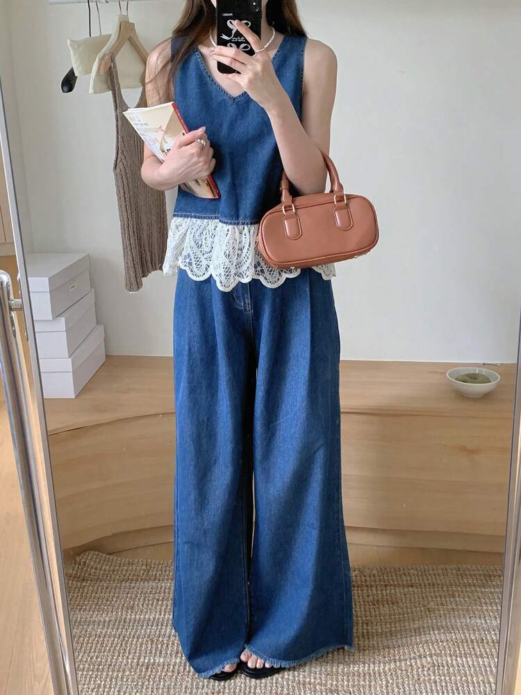 Women Denim Two Pieces Outfits Set