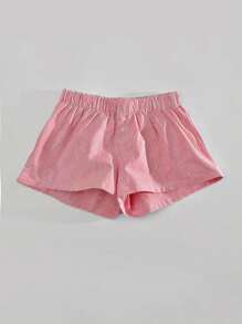 SHEIN Tween Girl Woven Striped Print Button Decor Loose Casual Shorts, Leisure Sports - Red - View 1