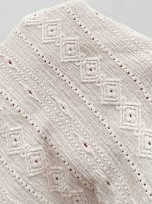 SHEIN LUNE Summertime Casual Solid Color Textured Wide Shoulder T-Shirt - Khaki - View 4