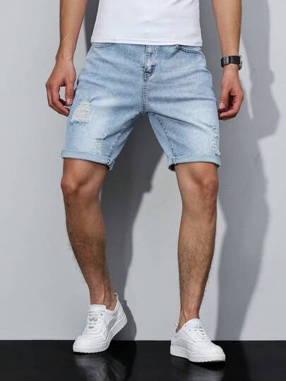 Manfinity Homme Plus Size Men Casual Distressed Washed Denim Shorts Shorts For Men Jeans Going Out Urban Hang Out Vacation Work