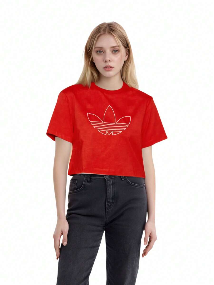 Adidas CROP TOP T-SHIRTS - Red - View 1