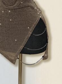 SHEIN ICON 性感低胸水钻装饰露背交叉开衩迷你连衣裙 - 金色 - 查看 6