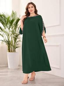 Lacomfia Váy cỡ lớn thanh lịch có thêu hoa văn - màu xanh lá - Xem 4