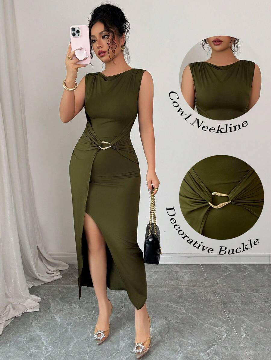 Elenzga Robe longue élégante et près du corps pour femmes, design simple et chic, convient pour l'été