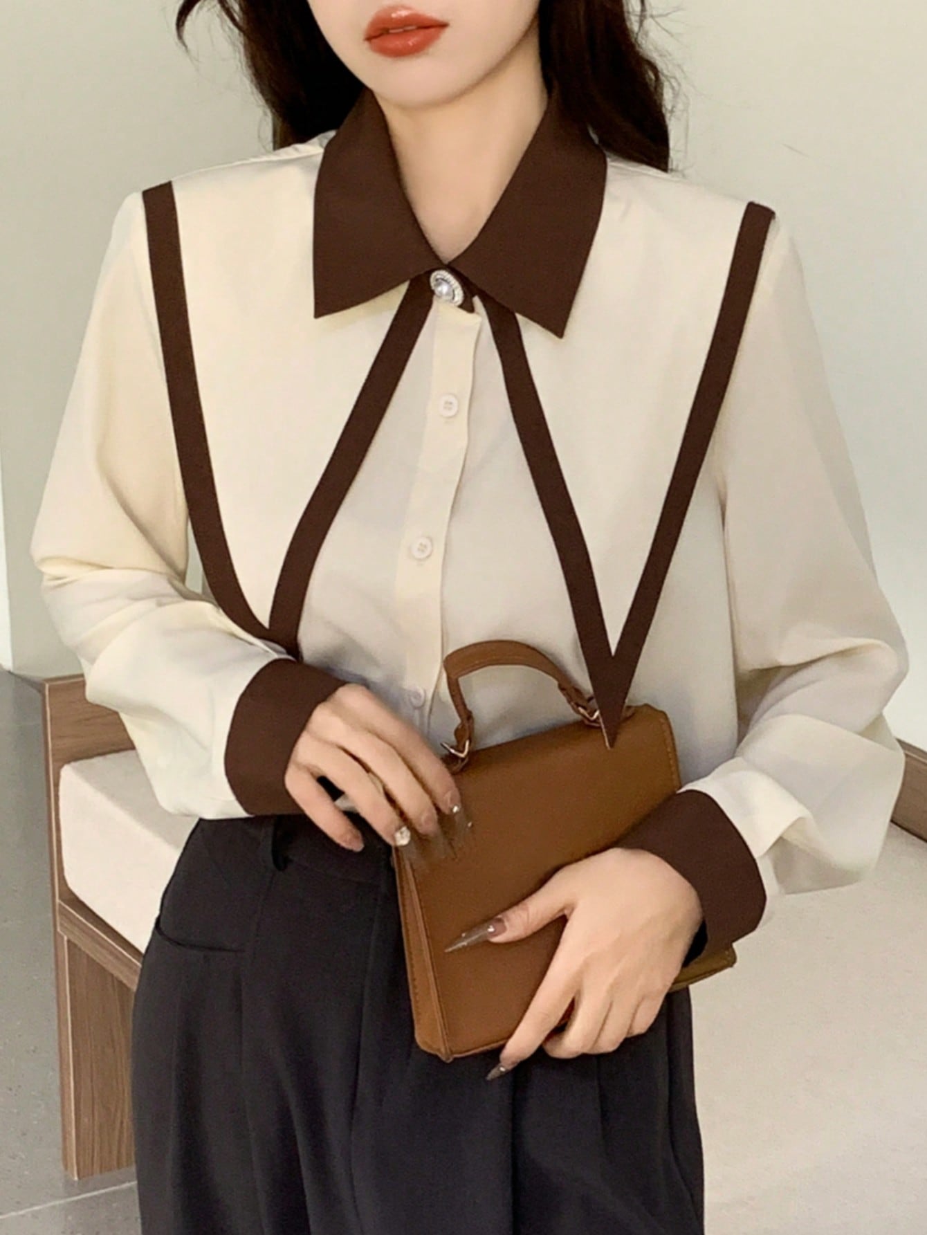 INAWLY قميص كاجوال طويل الأكمام للنساء ، بسيط وعصر...