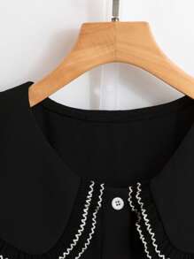 GlowEve CURVE Plus Size Elegant Casual Vacation Front Button Peter Pan Collar Shirt Dress - Black - View 4